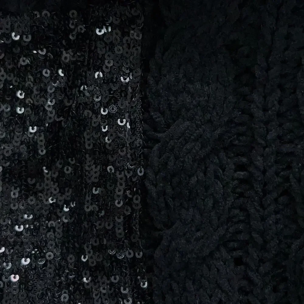Loyd/Ford Womens Size M Sweater Chunky Knit Black Pure Rayon Sequins Pockets